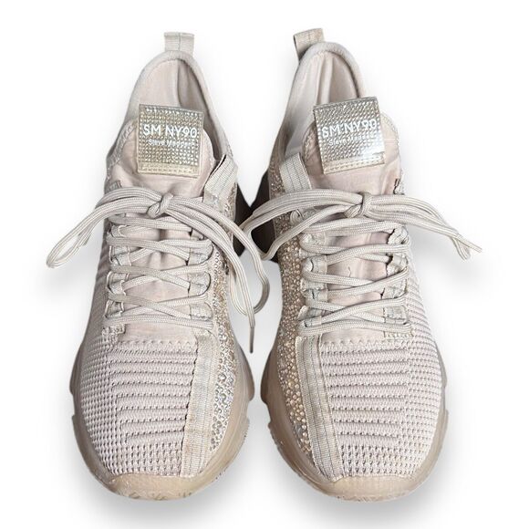 Steve Madden Maxima SM NY90 Gem Studded Beige & Gold Shoes Women’s Size 9M - Picture 2 of 16